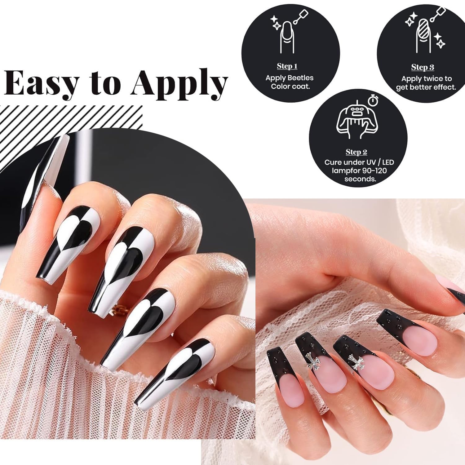Beetles Esmalte Gel Negro 15 ml: color profundo y cobertura uniforme