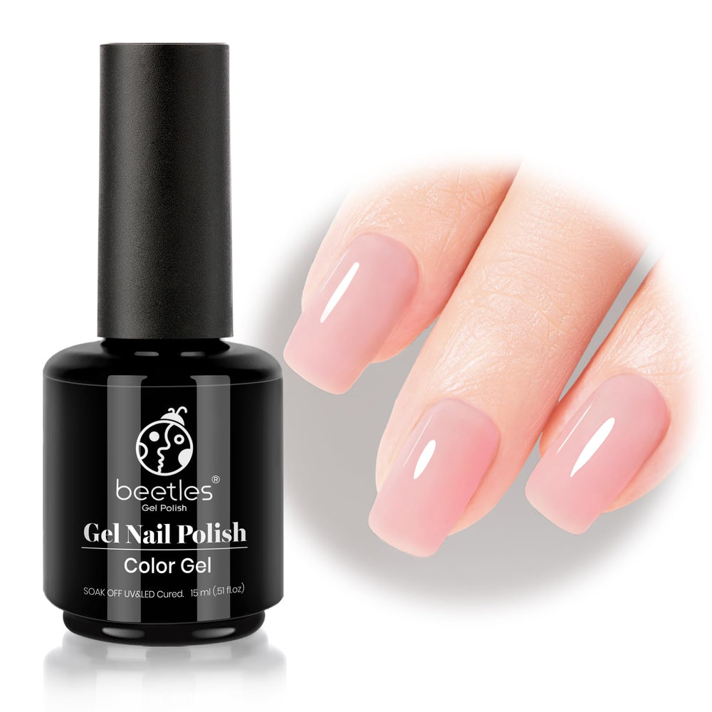 Beetles Esmalte gel nude rosado, botella visible con acabado brillante