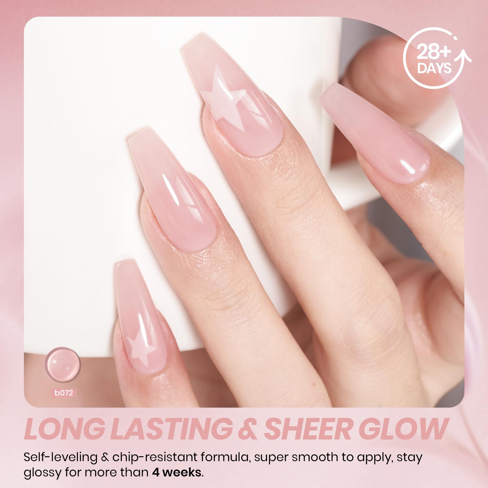 Beetles Esmalte gel nude rosado, brillo intenso en uñas