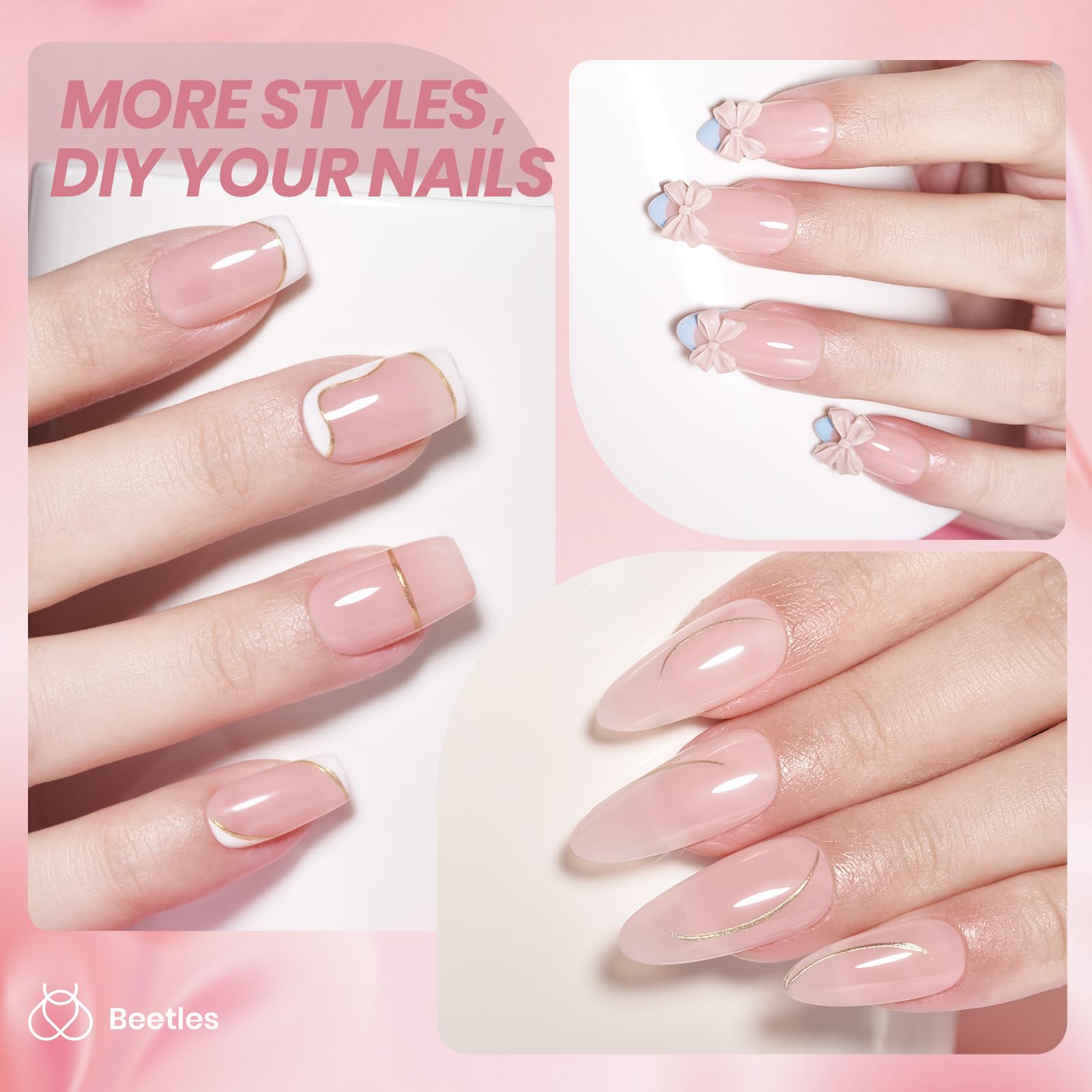 Beetles Esmalte gel nude rosado, envase de 15 ml práctico