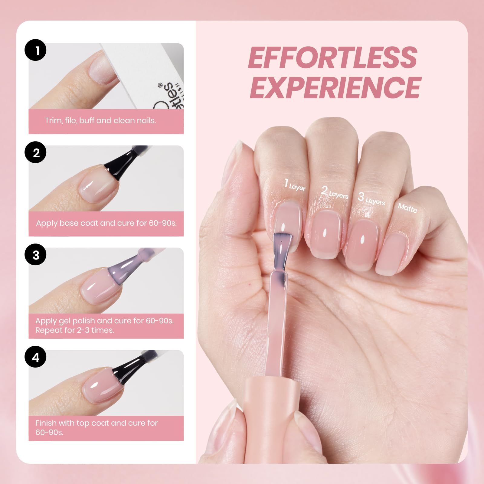 Beetles Esmalte gel nude rosado en manos para look diario