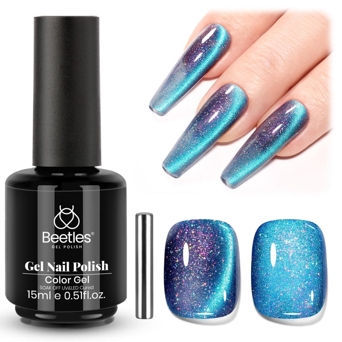 Beetles esmalte gel ojo de gato azul resplandeciente para uñas duraderas.