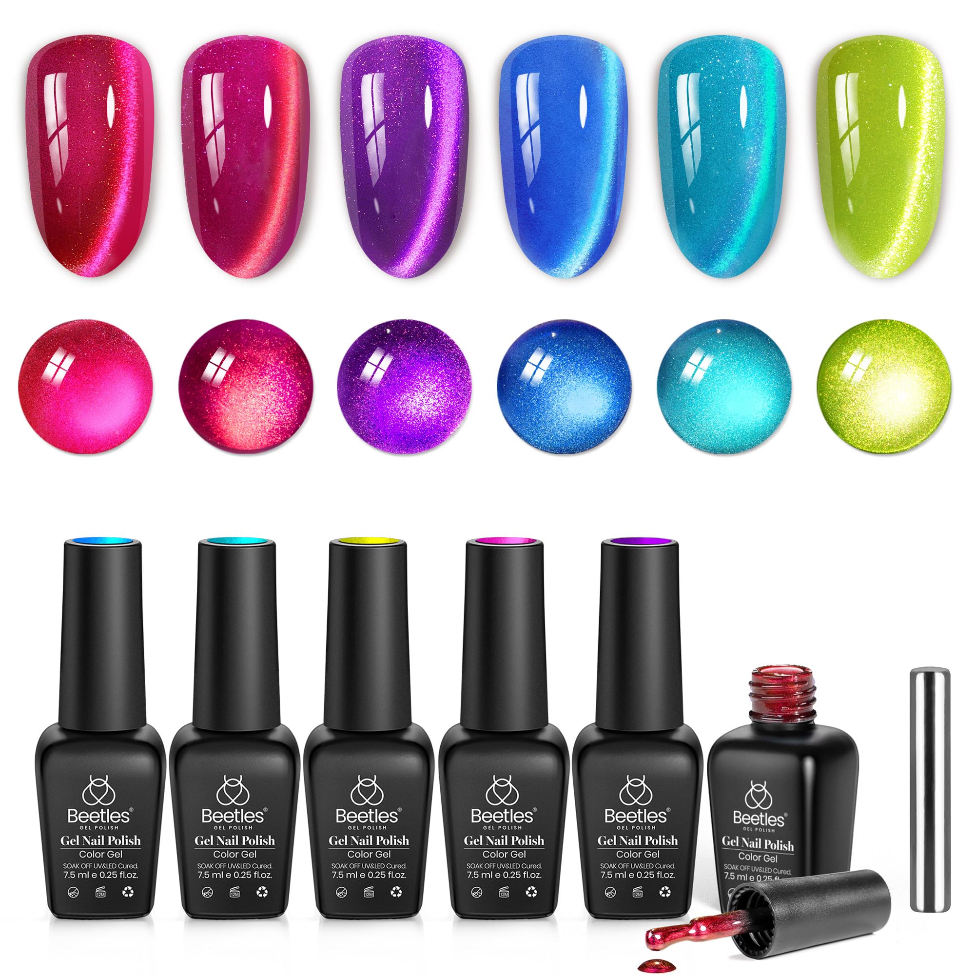 Beetles Esmalte Gel Prisma: efecto ojo de gato frente, brillo duradero.