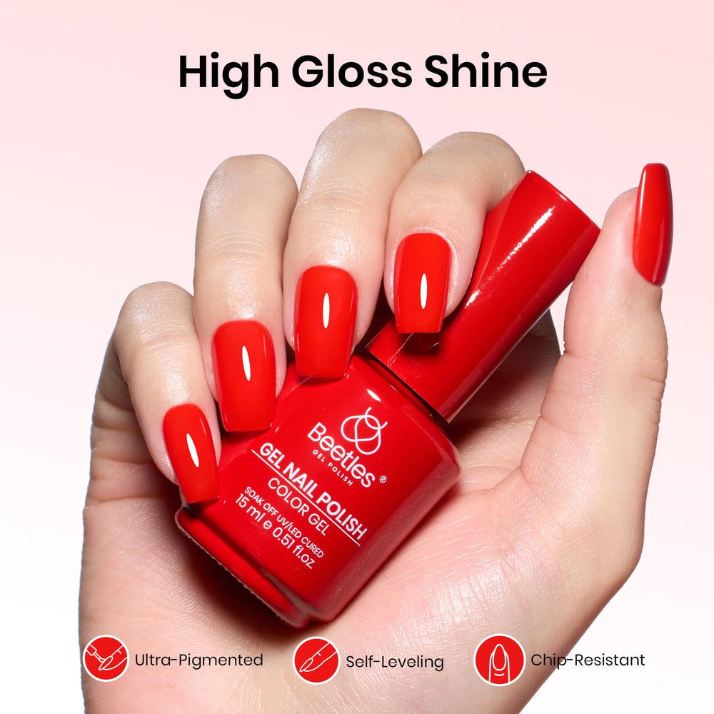 Beetles Esmalte Gel Rojo detalle de brillo que realza la uña