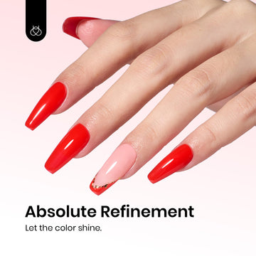 Beetles Esmalte Gel Rojo muestra en uñas para color intenso