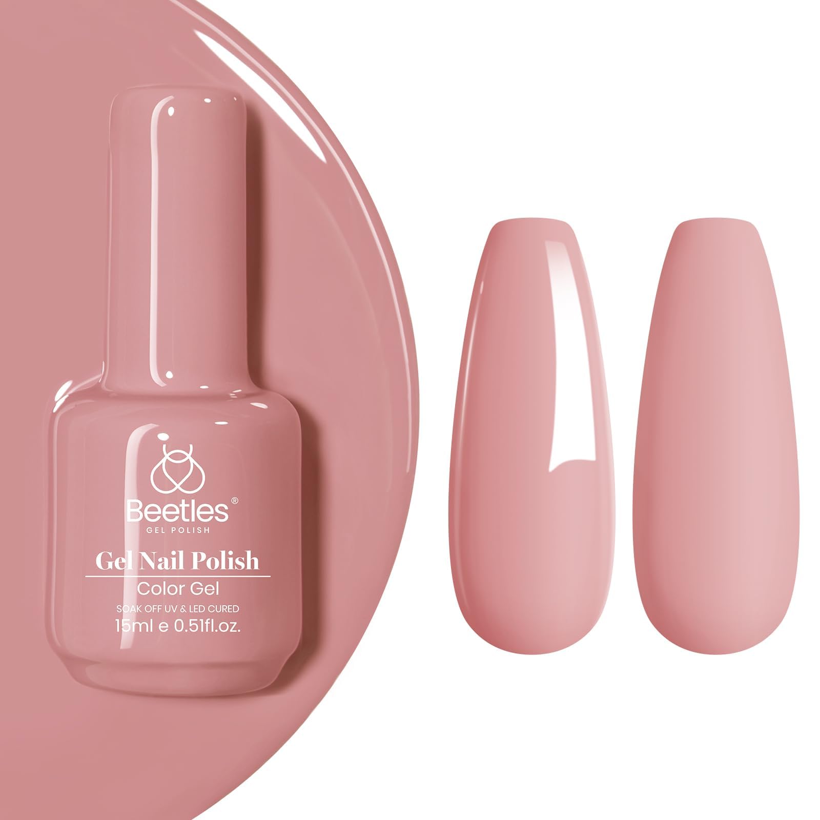 Beetles Esmalte Gel Rosa Malva Polvo 15 ml en bote para manicura duradera.