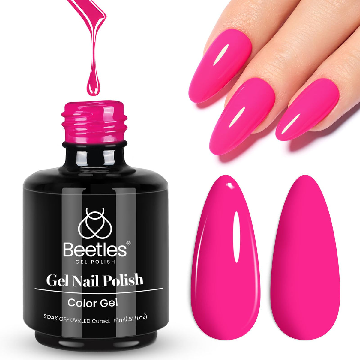 Beetles esmalte gel rosa neón en botella con acabado brillante