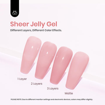 Beetles Esmalte Gel Rosa Translúcido, curado con lámpara UV para endurecer.