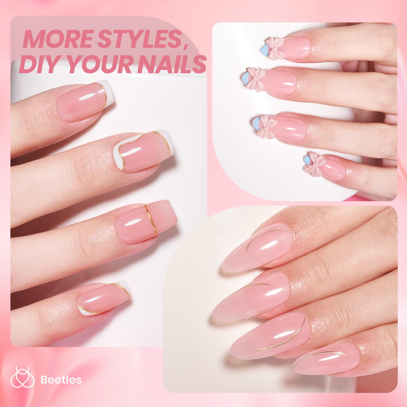 Beetles Esmalte Gel Rosa Translúcido, larga duración con brillo intenso.