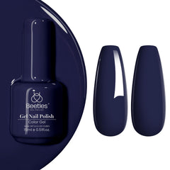 Beetles Esmalte Gel para Uñas Azul Medianoche, frente al frasco, acabado elegante.