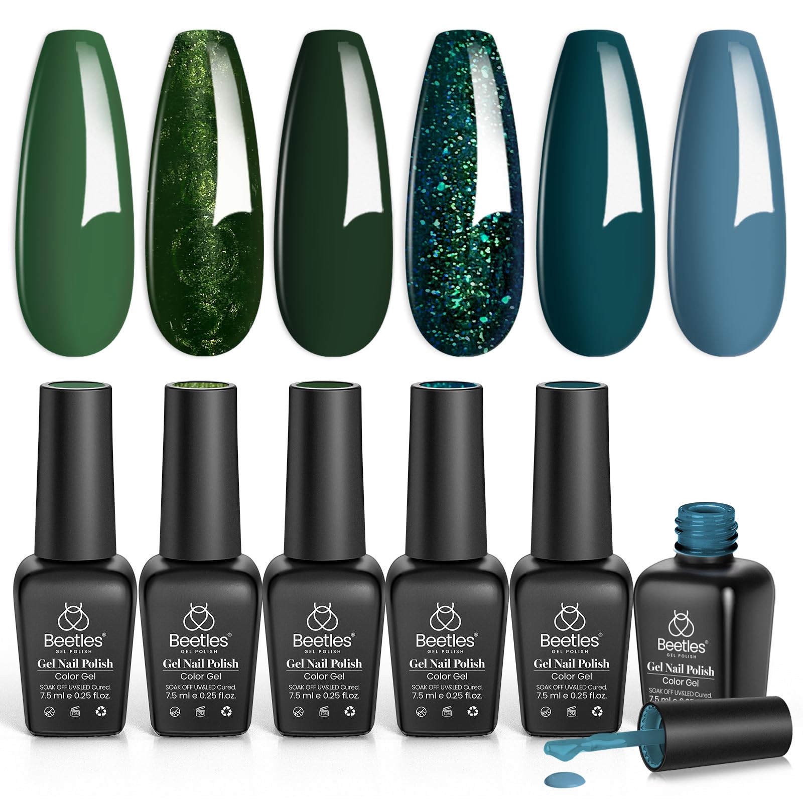 Beetles Esmalte Gel Verde Bosque: set de 6 colores para manicura duradera