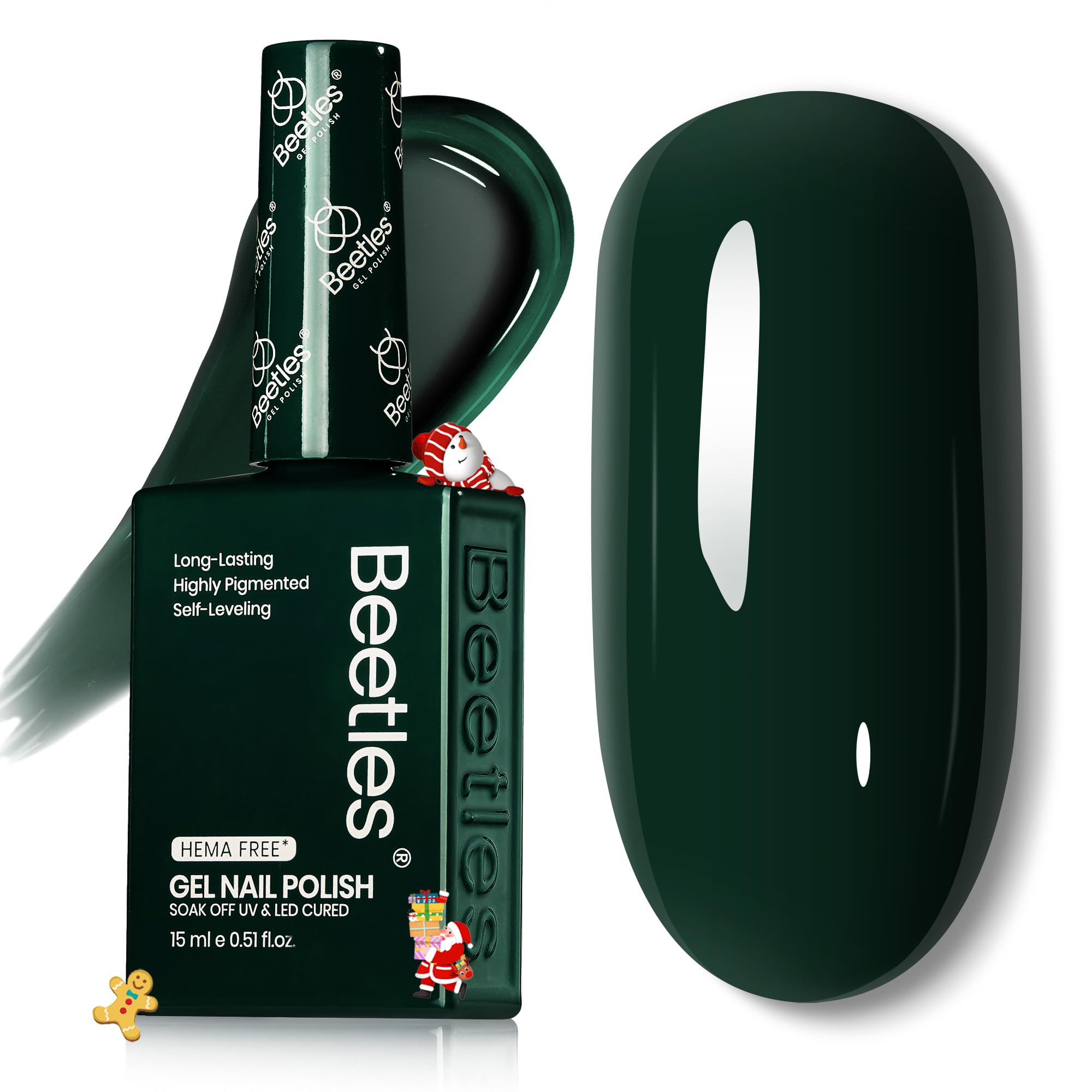 Beetles gel verde bosque oscuro en botella, tono profundo para uñas.