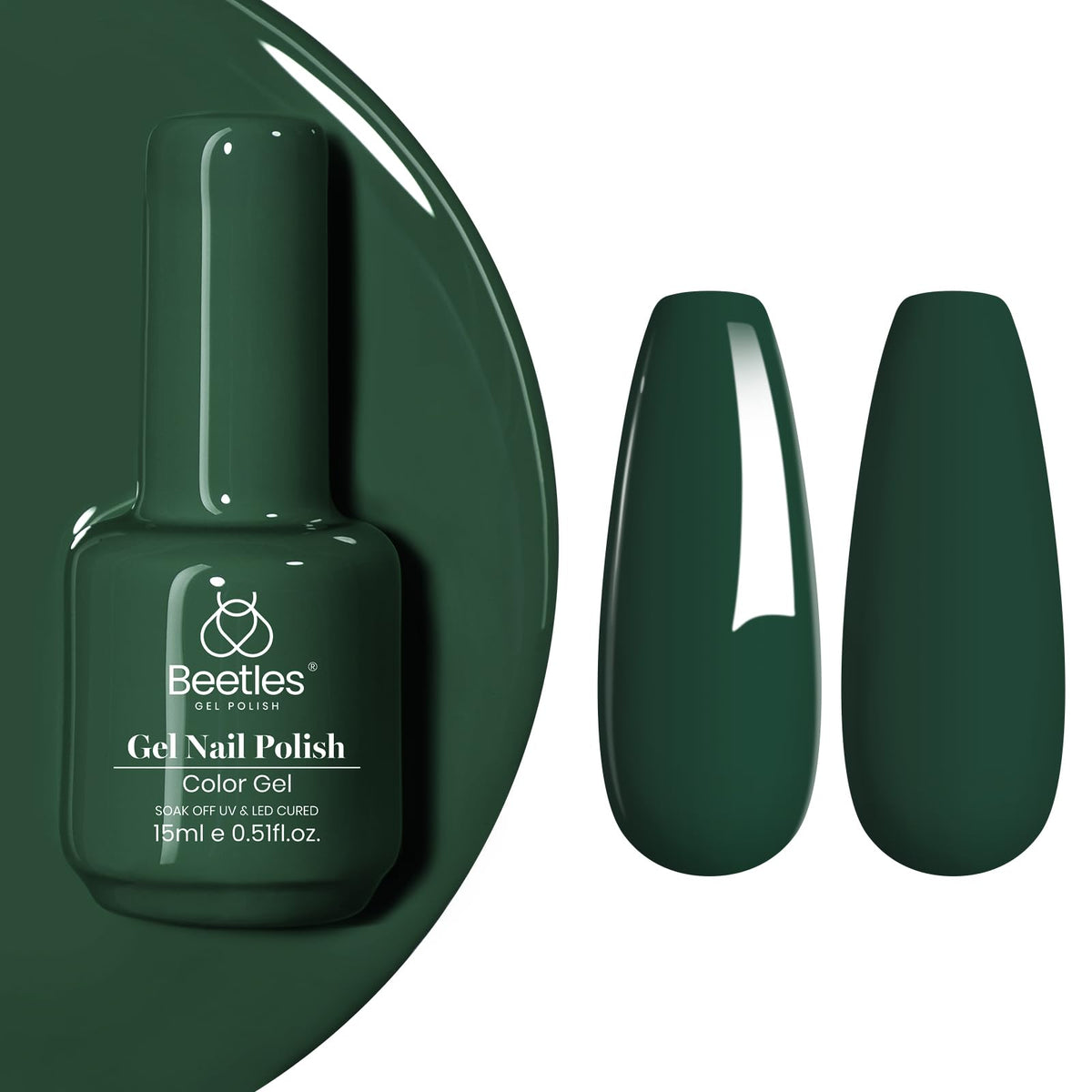 Beetles Esmalte Gel Verde Esmeralda en botella, color duradero para uñas.