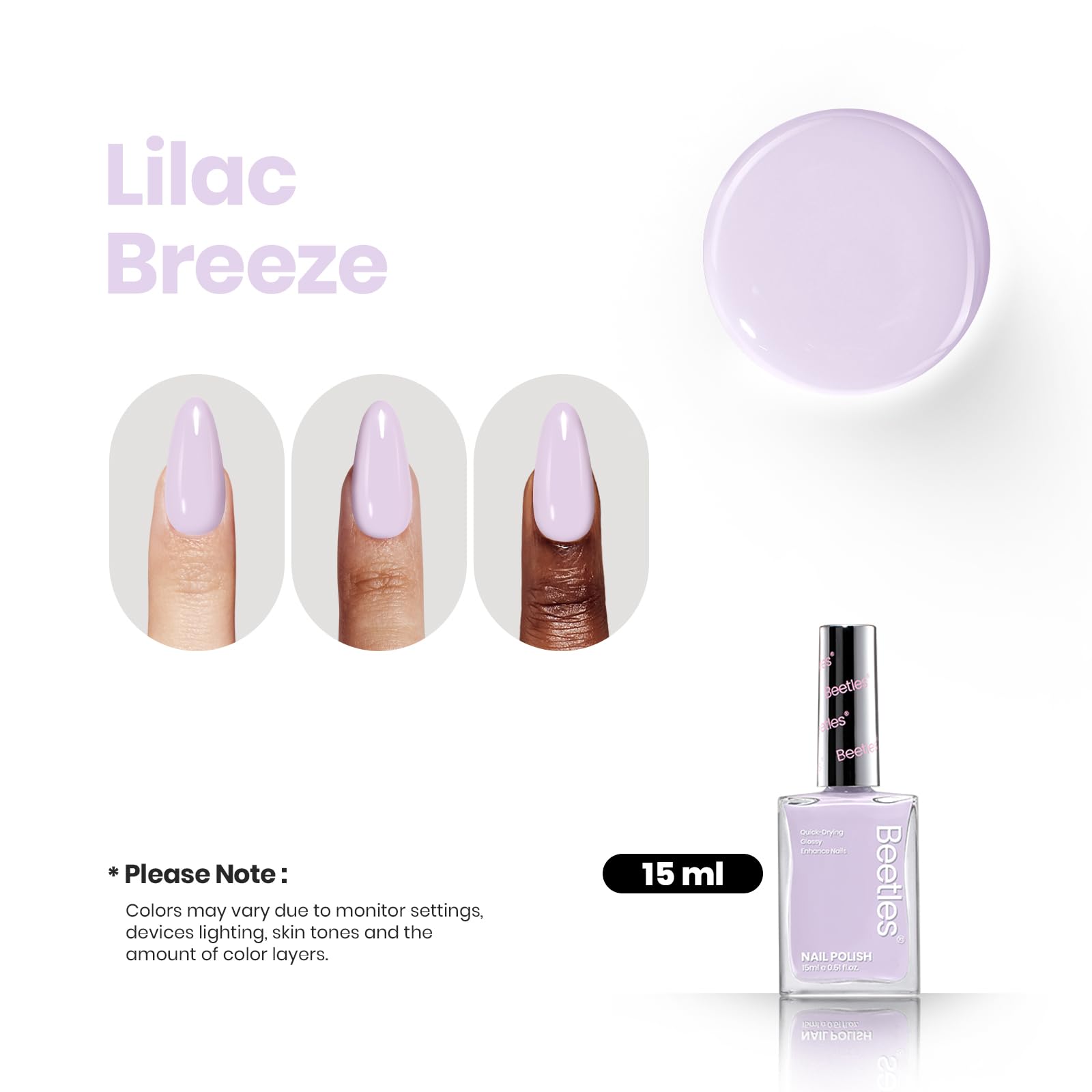 Beetles Esmalte lila claro con acabado de alto brillo.