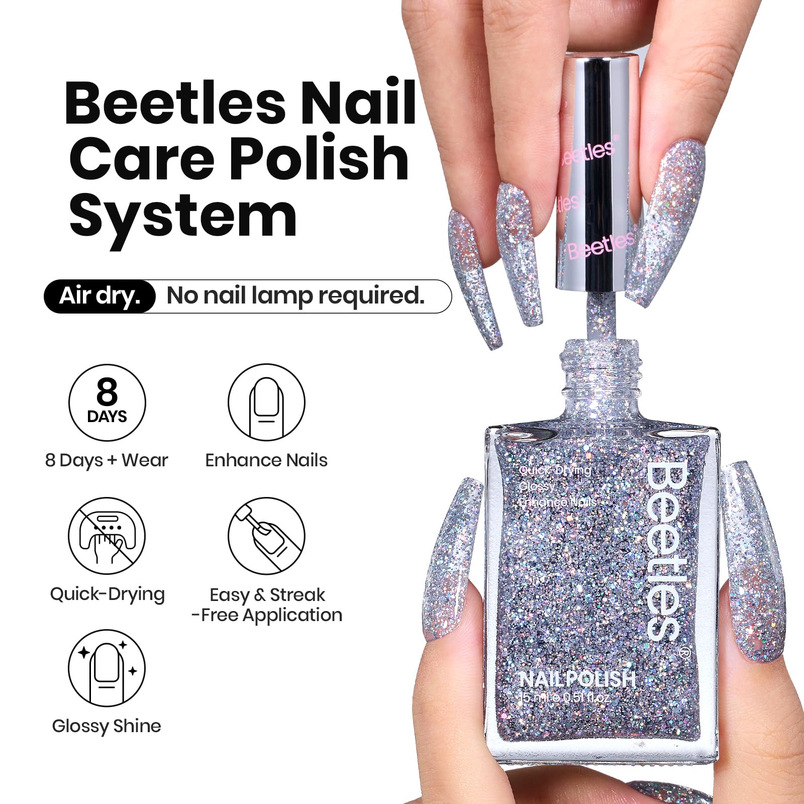 Beetles Gel Polish con brocha para aplicación fácil en uñas.