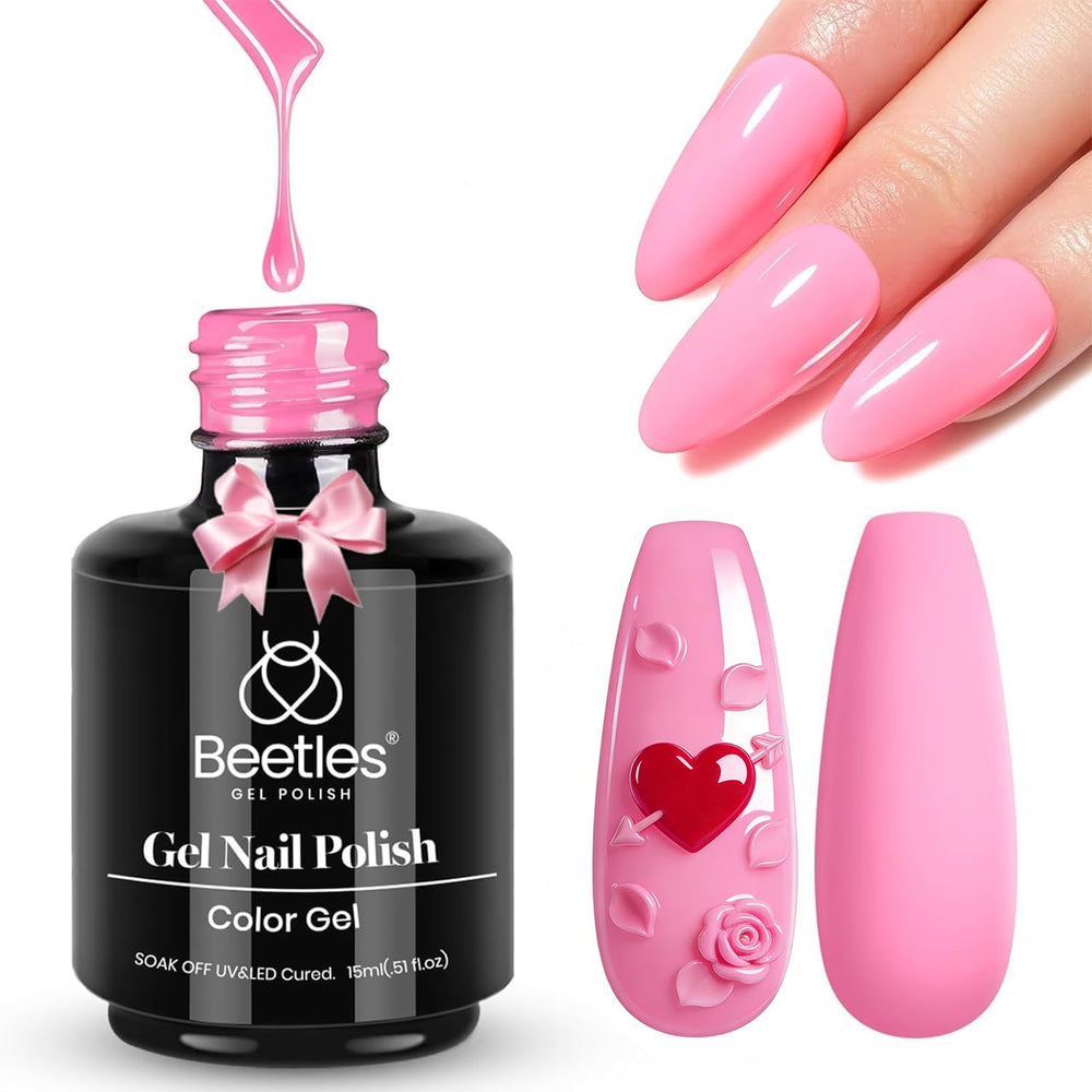 Beetles Esmalte rosa claro, pluma de flamenco, uñas brillantes y duraderas.