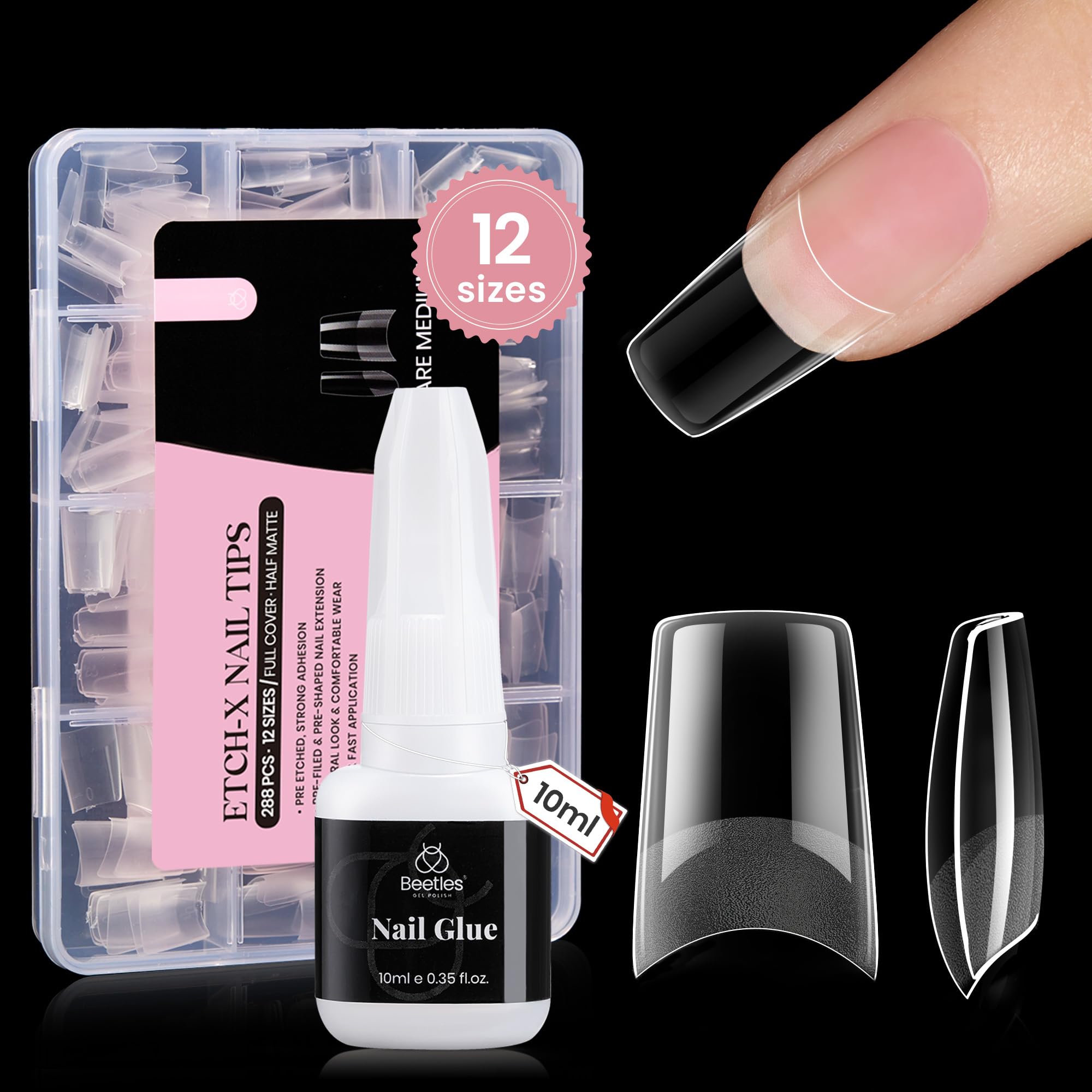Beetles Etch-X punas de uñas cuadradas medias para extensión rápida