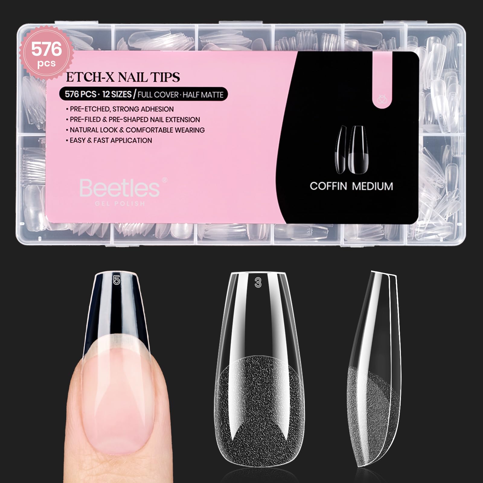 Beetles Etch X uñas postizas medias coffin para extensión rápida