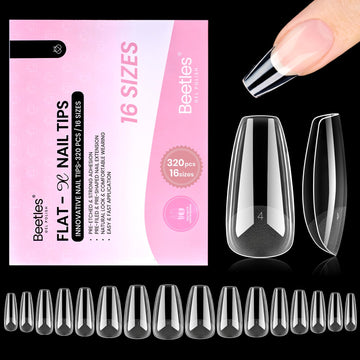 Beetles Flat-X Coffin Medium, punta de gel para uñas con ajuste cómodo y duradero.