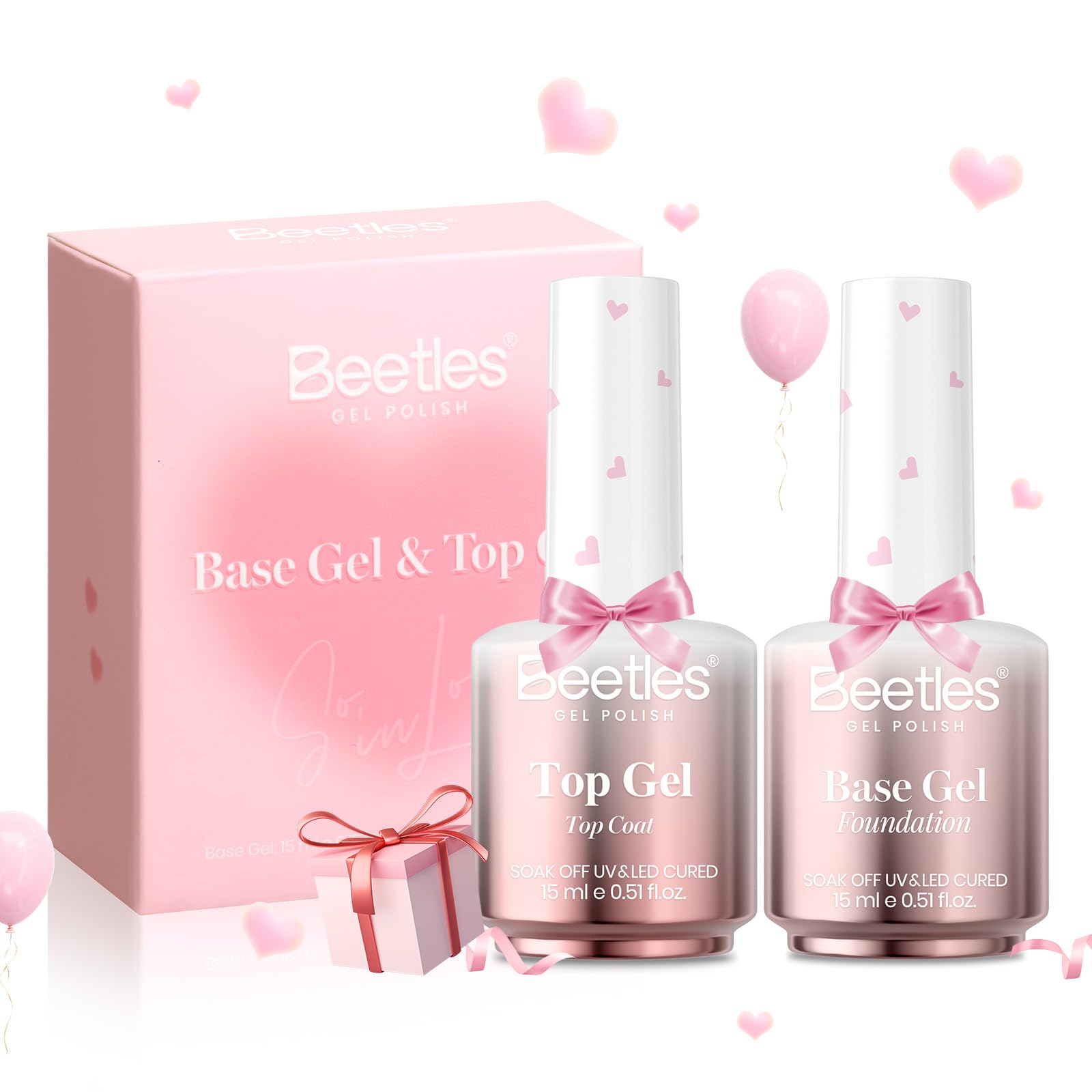 Beetles gel base y capa superior edición San Valentín, empaque festivo para regalo.