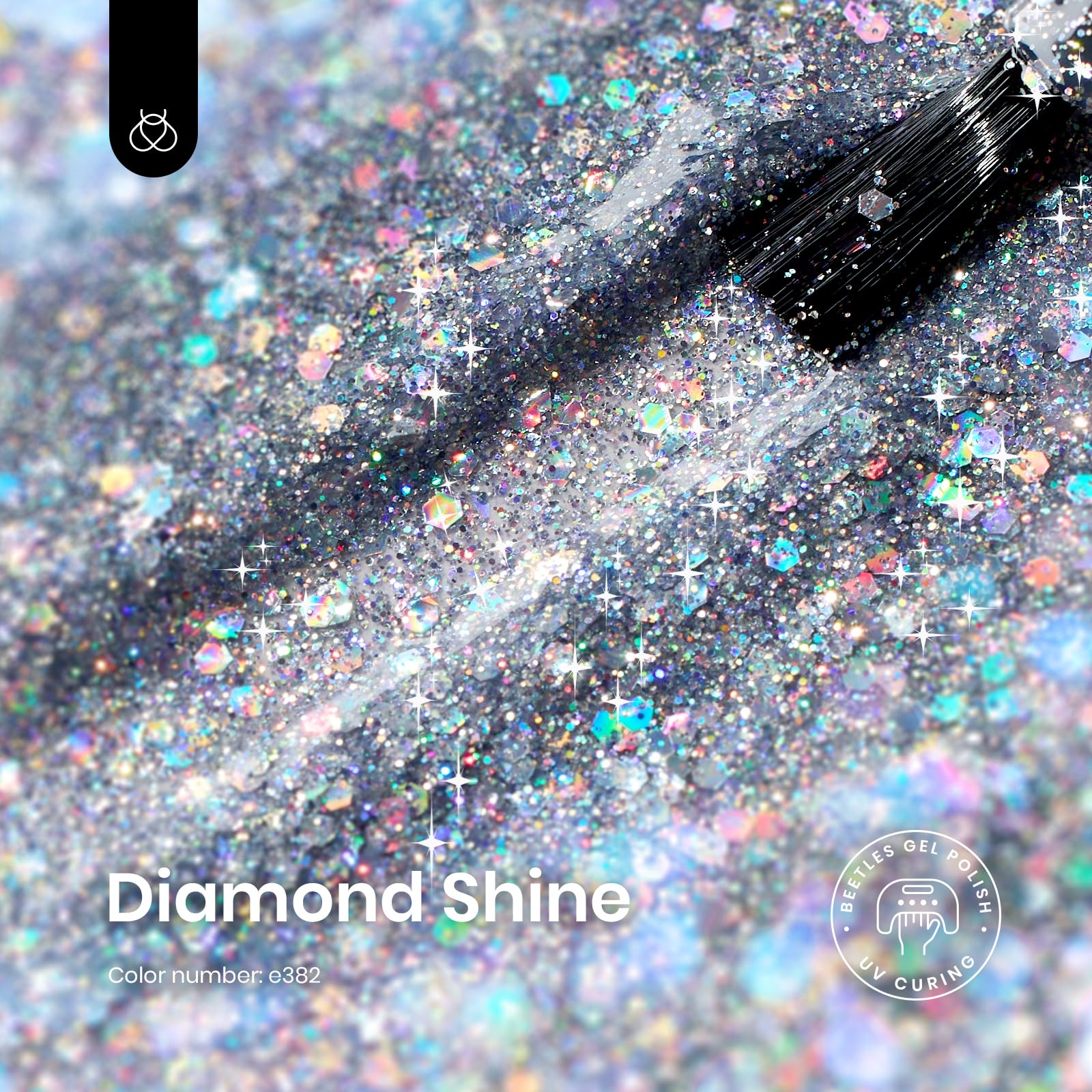 Beetles Gel Brillo Uñas Diamante con destellos brillantes.