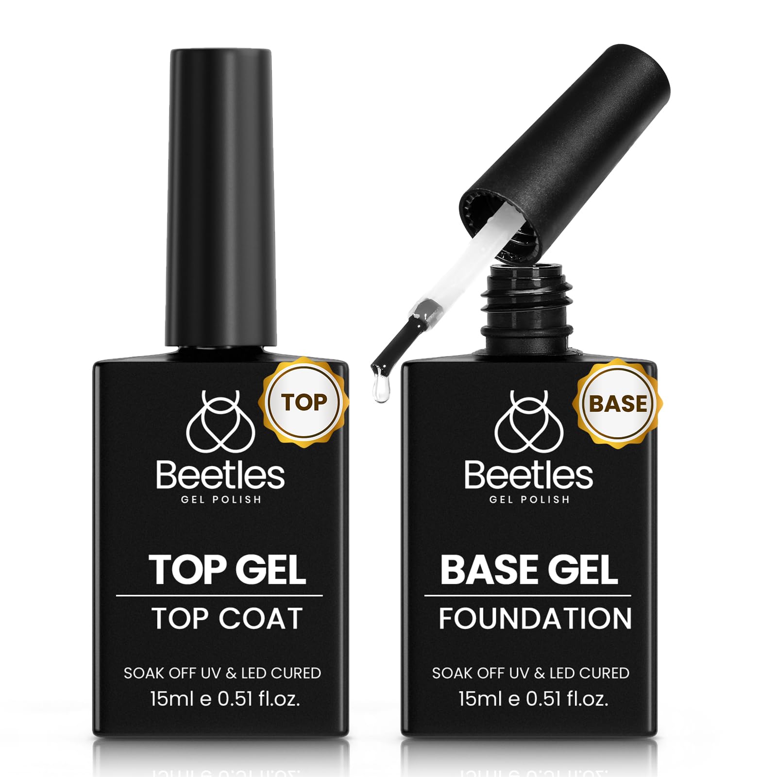 Beetles Gel: capa-base 15 ml, aplicación suave y uniforme.