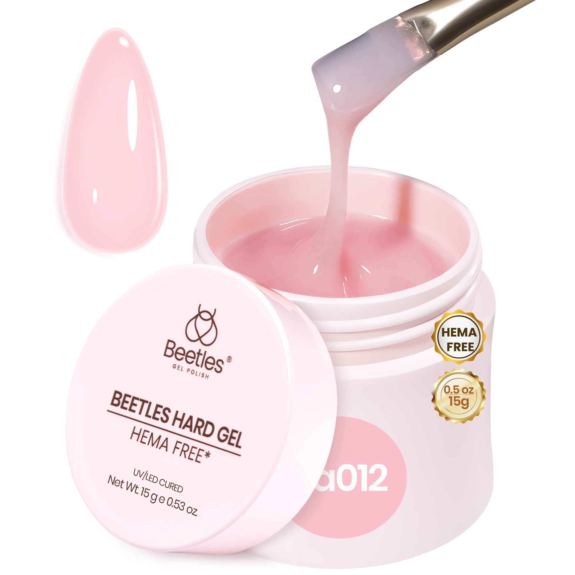 Gel Beetles duro sin HEMA para uñas, rosa mini 0,5 oz.