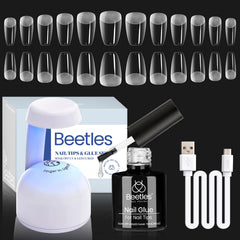 Beetles Gel Nail Kit Coffin con lámpara UV-LED para manicuras en casa.