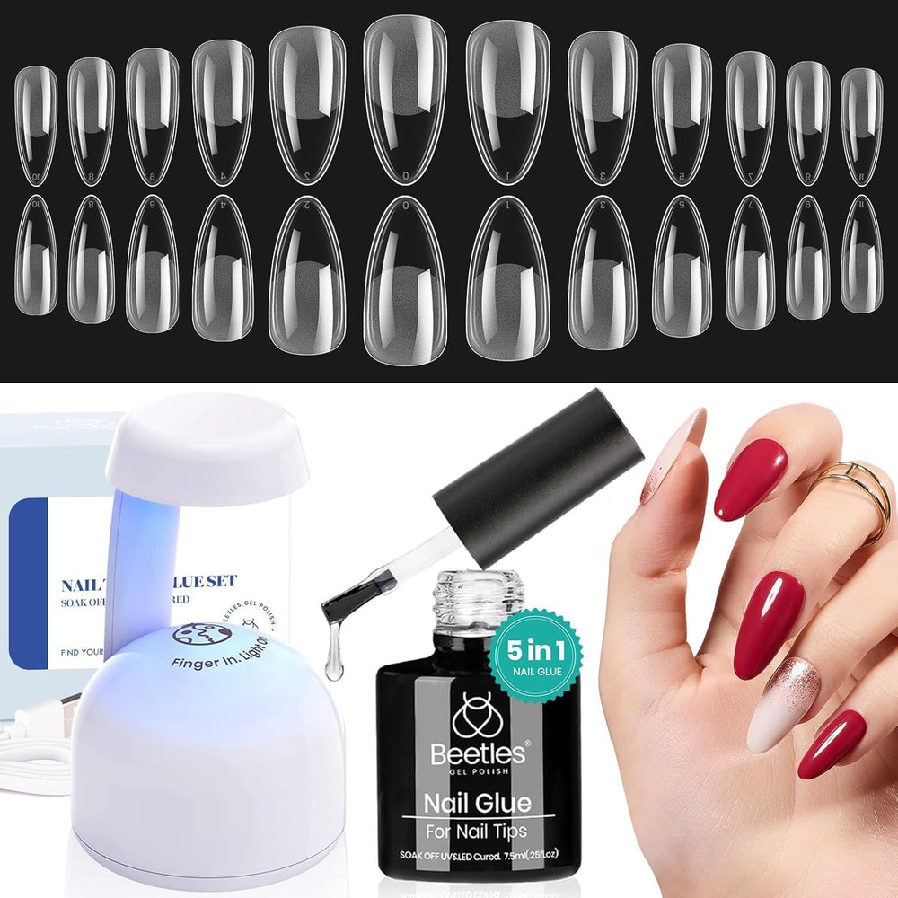 Beetles Gel Nail Kit Etch-X, tapas almendra, agarre firme sin limado para manicura en casa