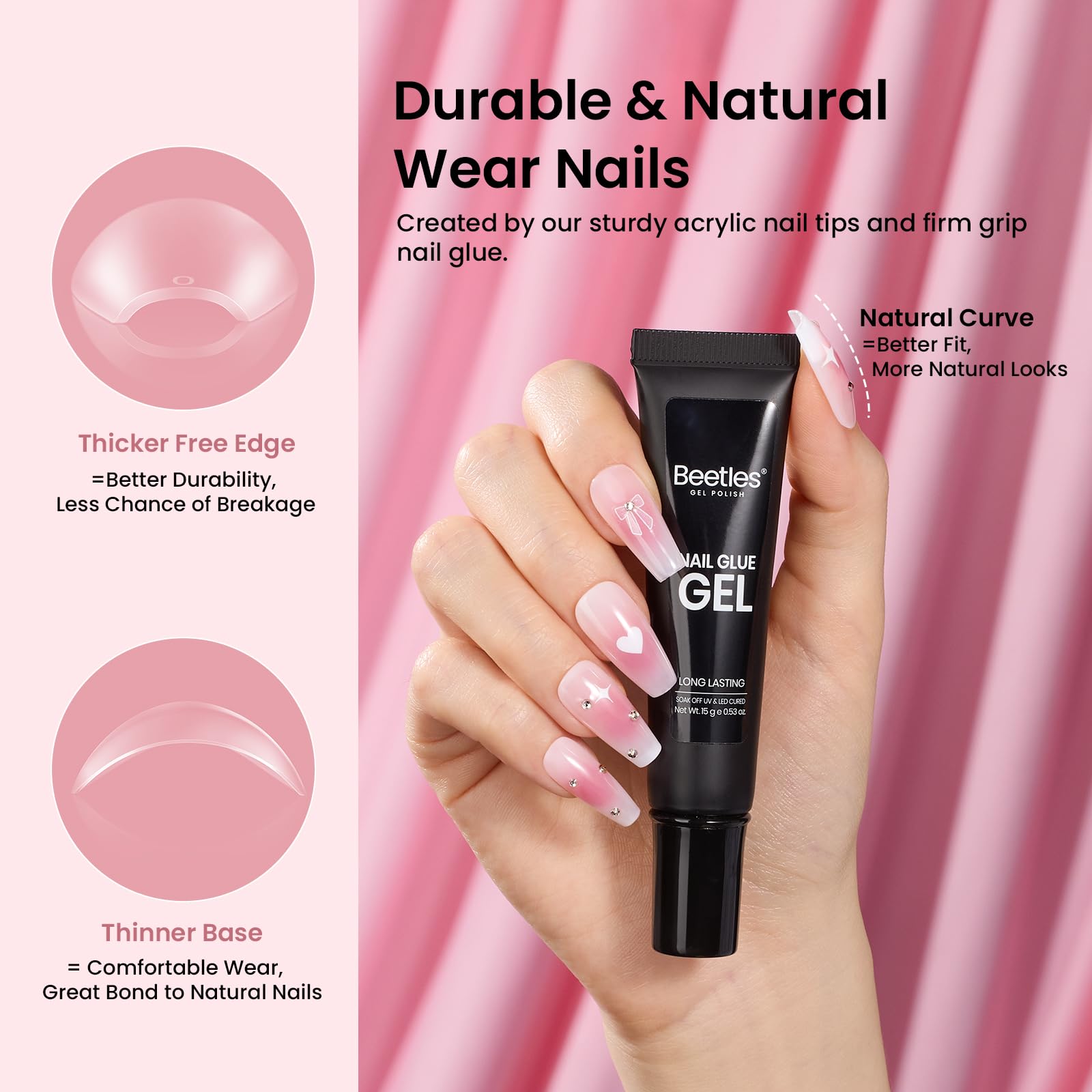 Beetles Pegamento de uñas de 15 g para fijación duradera