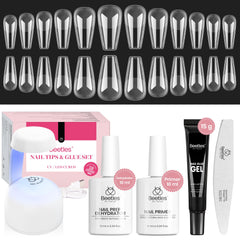 Beetles Gel Nail Kit muestra puntas mediano coffin para extensión precisa