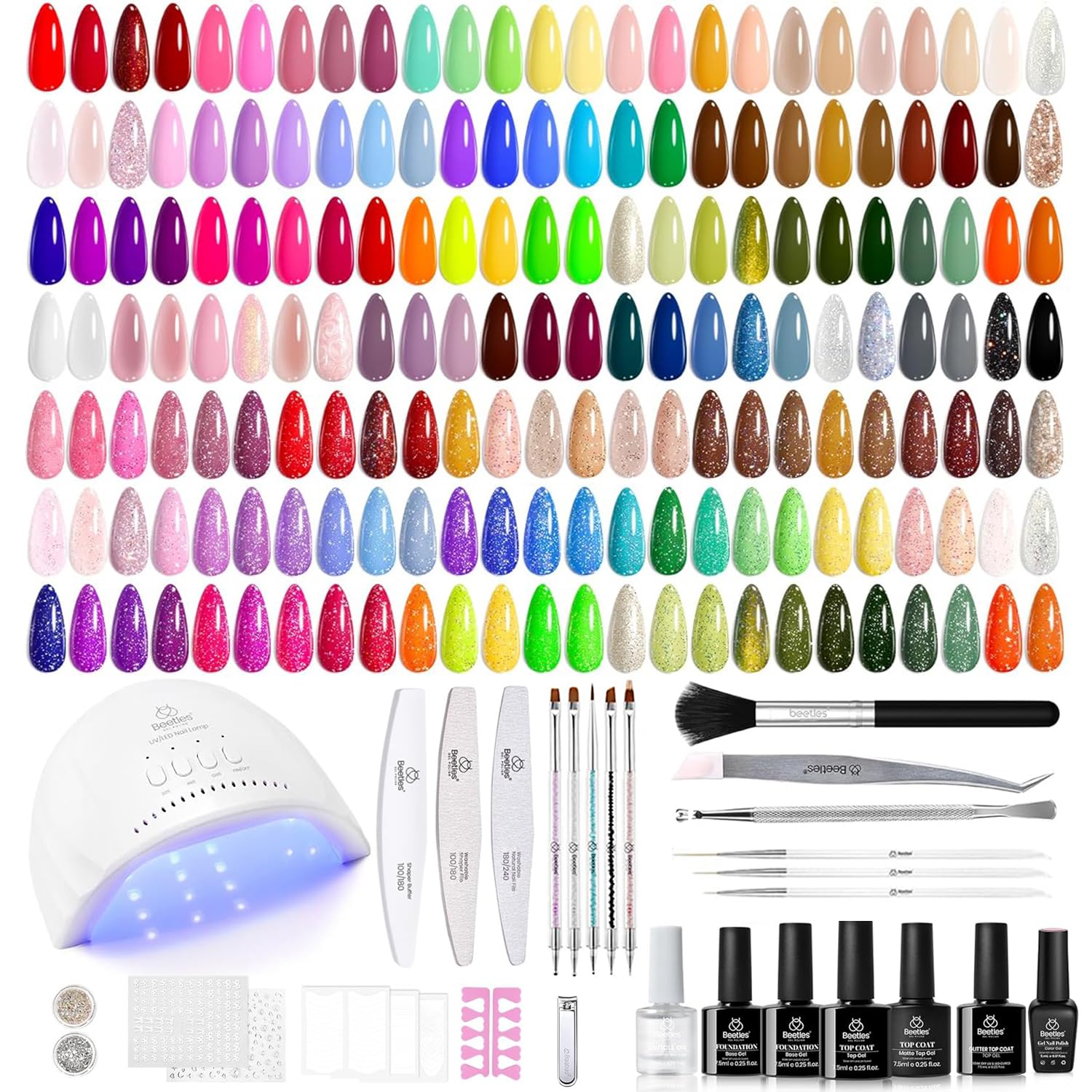 Beetles Gel Nail Polish Kit: 100 colores para looks vibrantes en casa.