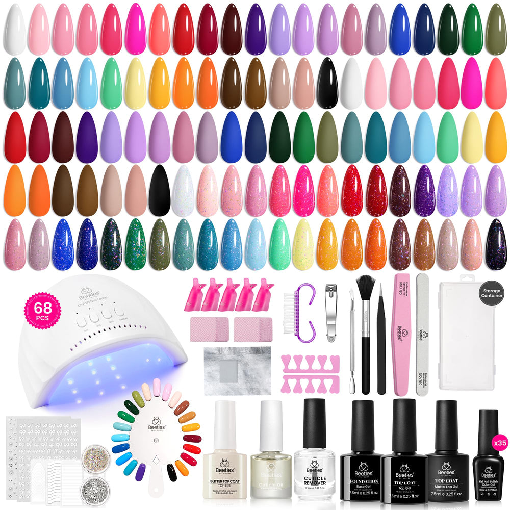 Beetles Gel Nail Polish Kit de 68 piezas para manicuras caseras con acabado profesional