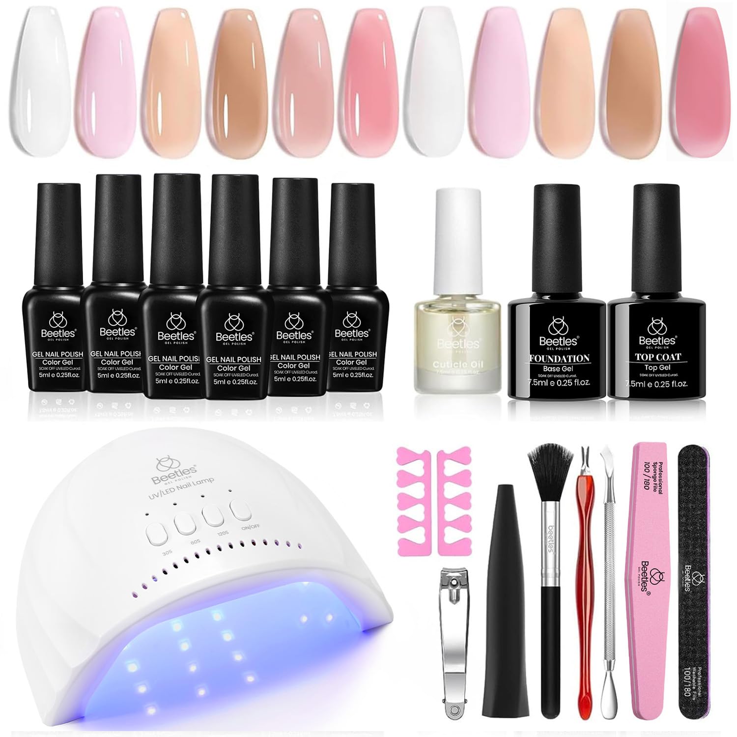 Beetles Gel Polish Kit con lámpara UV-LED para manicuras en casa.