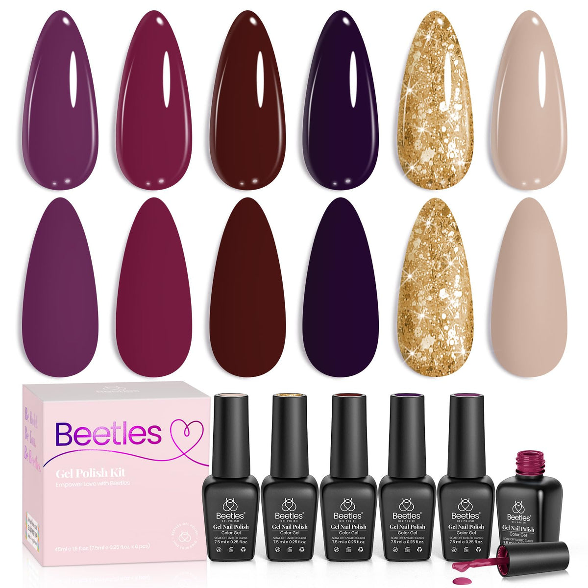 Beetles Set de esmaltes en gel burdeos intenso para uñas elegantes de otoño