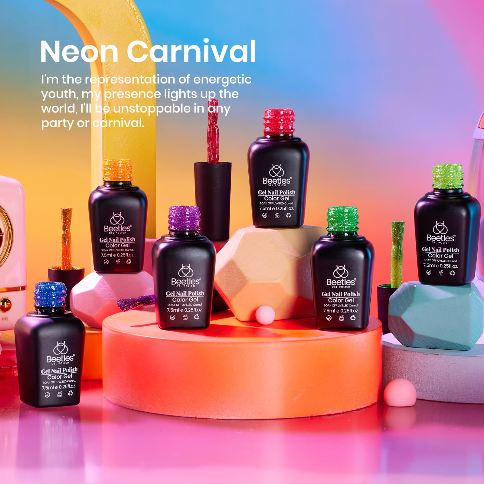 Beetles Neon Carnival brillo reflectante para uñas festivas