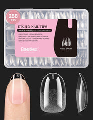 Beetles Gel Nail Tips corto oval, acabado semimate, ideal para manicuras duraderas.