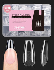 Beetles Gel Nail Tips Etch X mediano en forma ataúd, aplicación rápida para uñas falsas duraderas