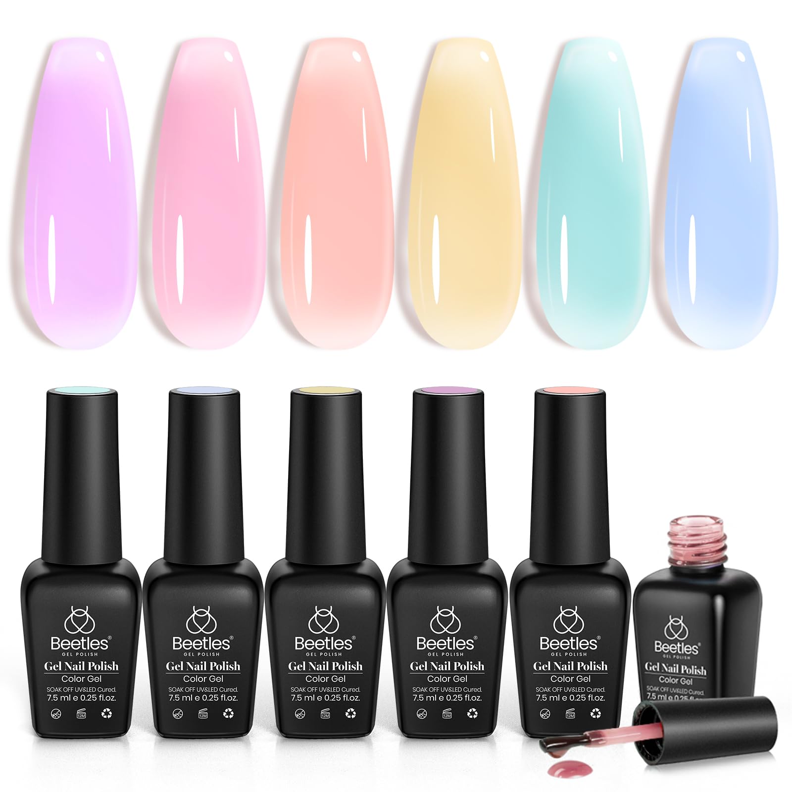 Beetles Gel Pastel Jelly Set, conjunto de 6 colores para manicuras versátiles y coordinadas.