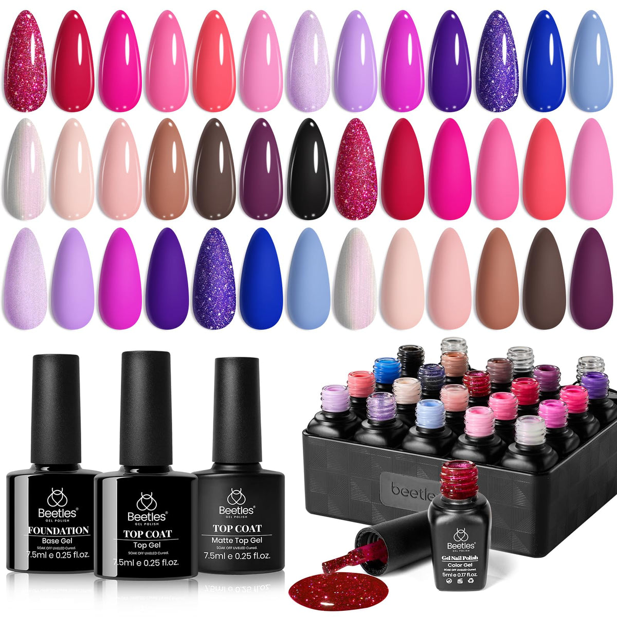 Beetles Gel Polish 20 shades pink and purple for versatile nail color options.