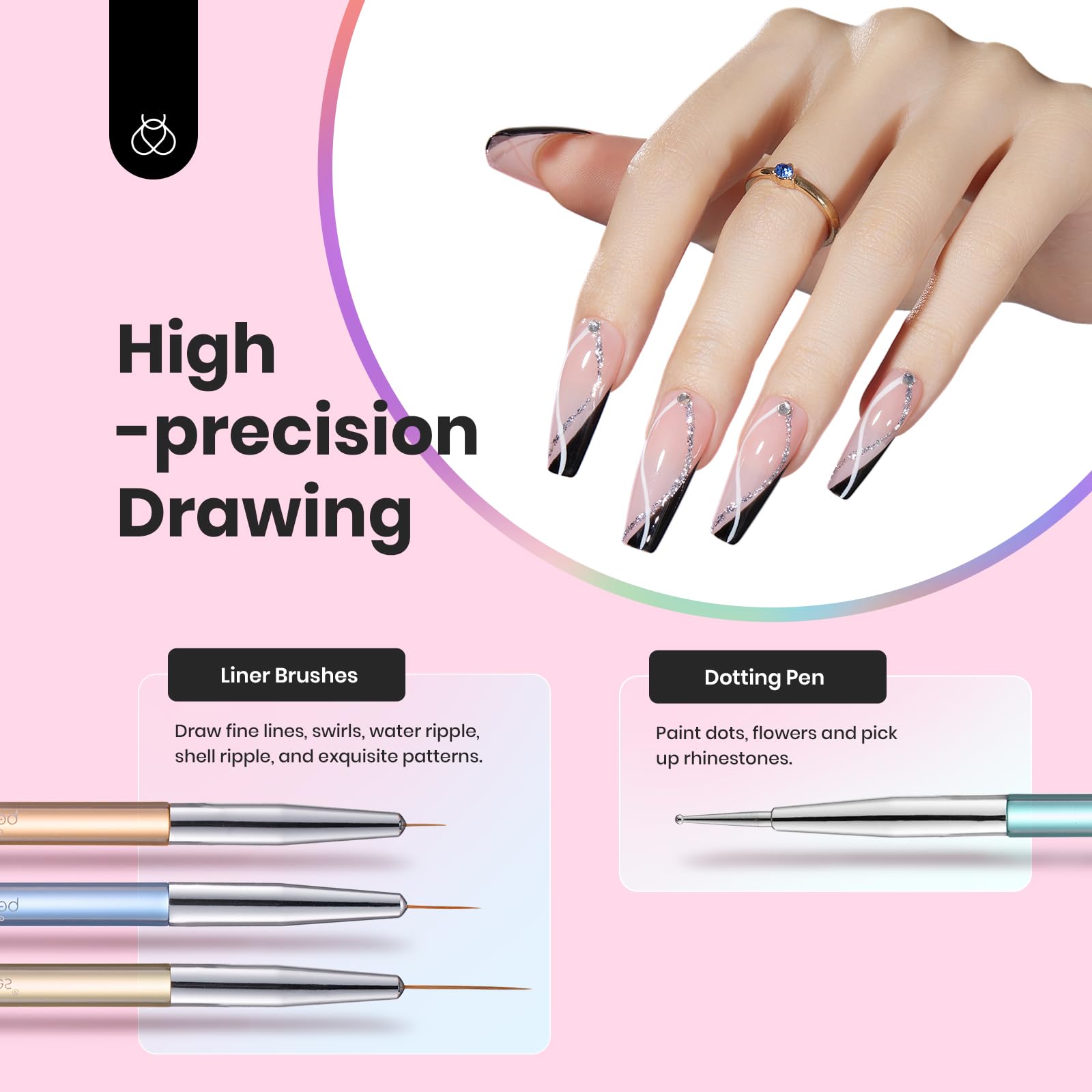 Beetles Gel Polish: brocha liner largo, trazos precisos