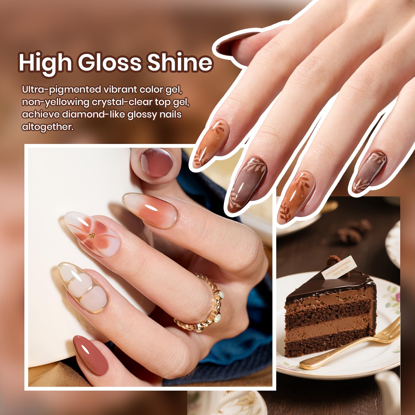 Beetles Gel Polish Brownie Bliss: close-up de brillo perlado en esmalte
