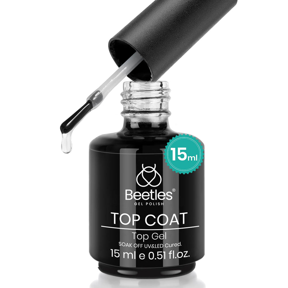 Beetles Gel Polish, capa superior sin limpieza, brillo claro y duradero.