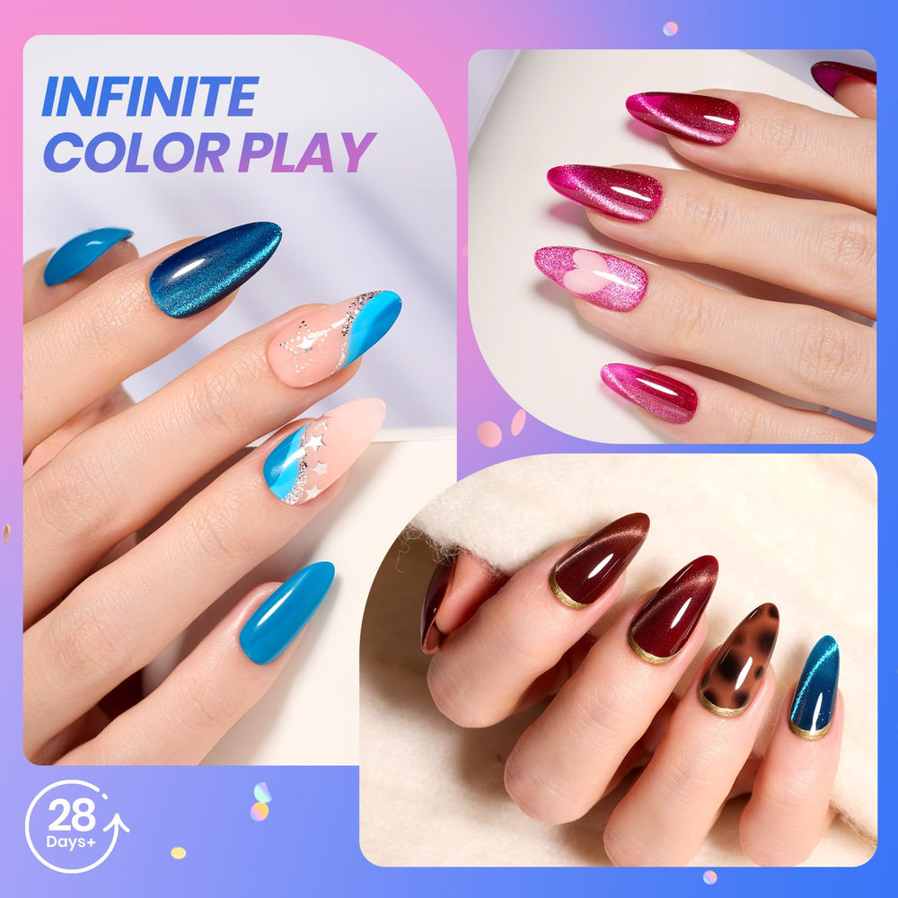 Beetles Gel Polish cat eye gels showing magnetic 3D shift for depth