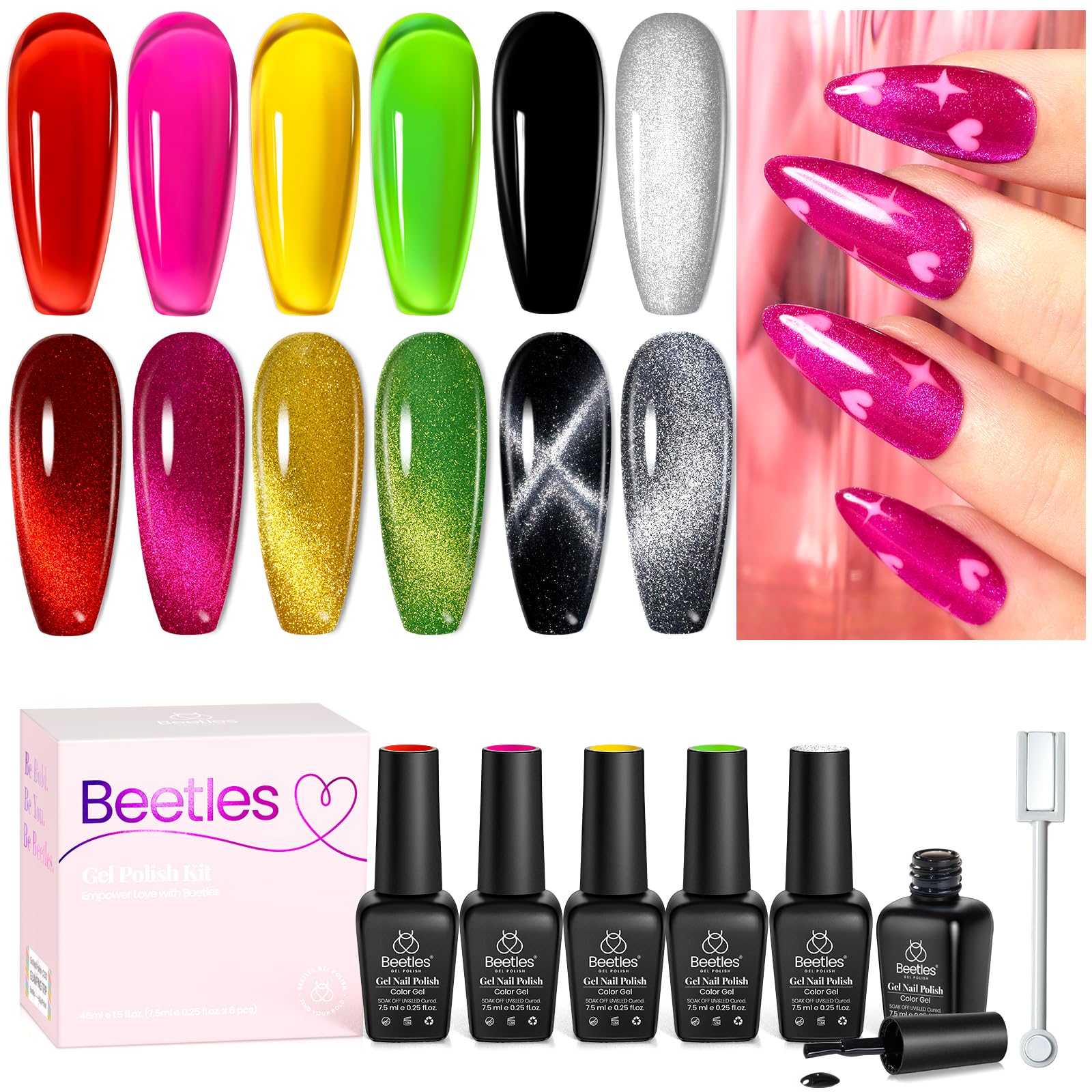Beetles Gel Polish Ensemble 6 couleurs, kit polyvalent pour créer plusieurs looks.