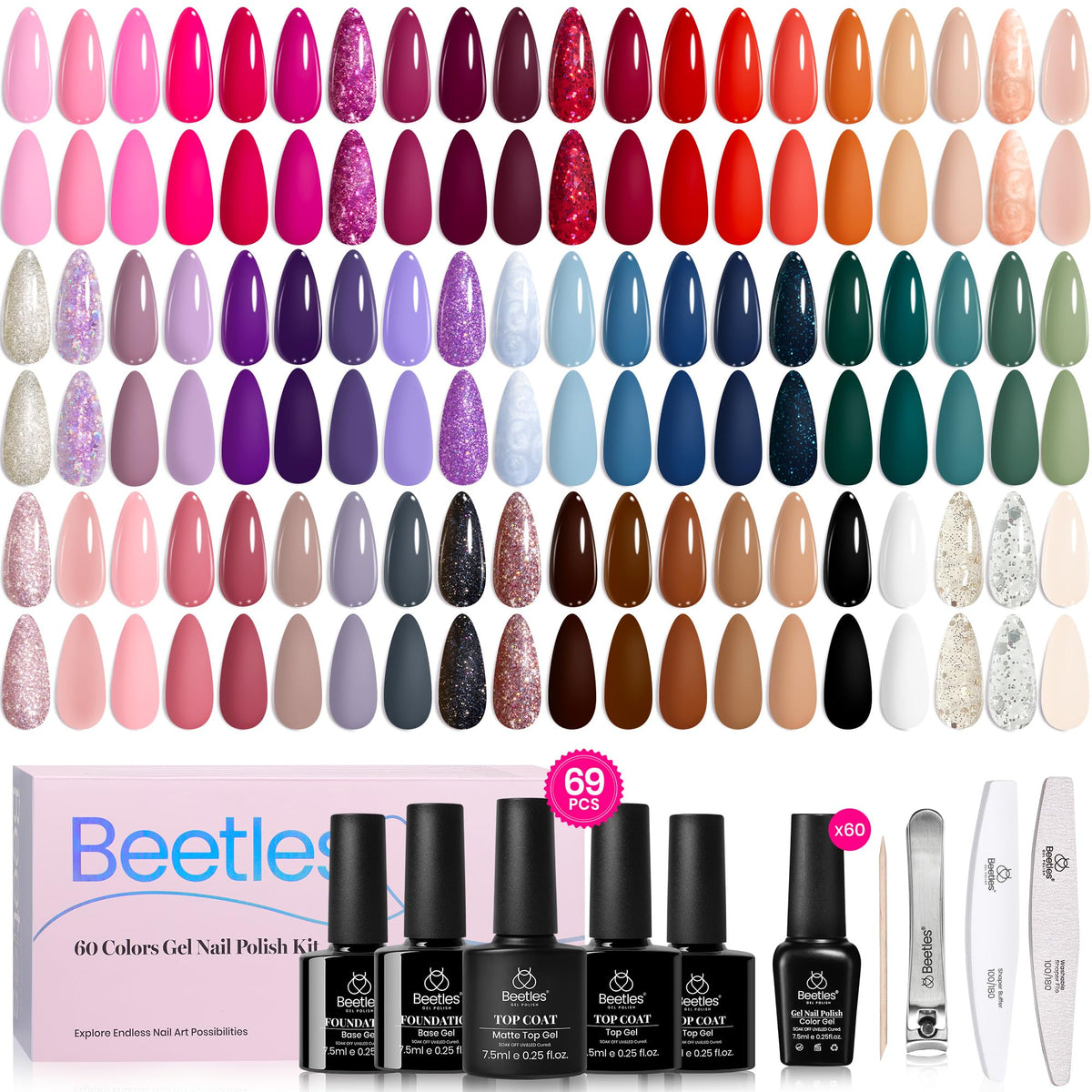 Beetles Gel Polish ensemble 60 couleurs pour des looks variés et durables.