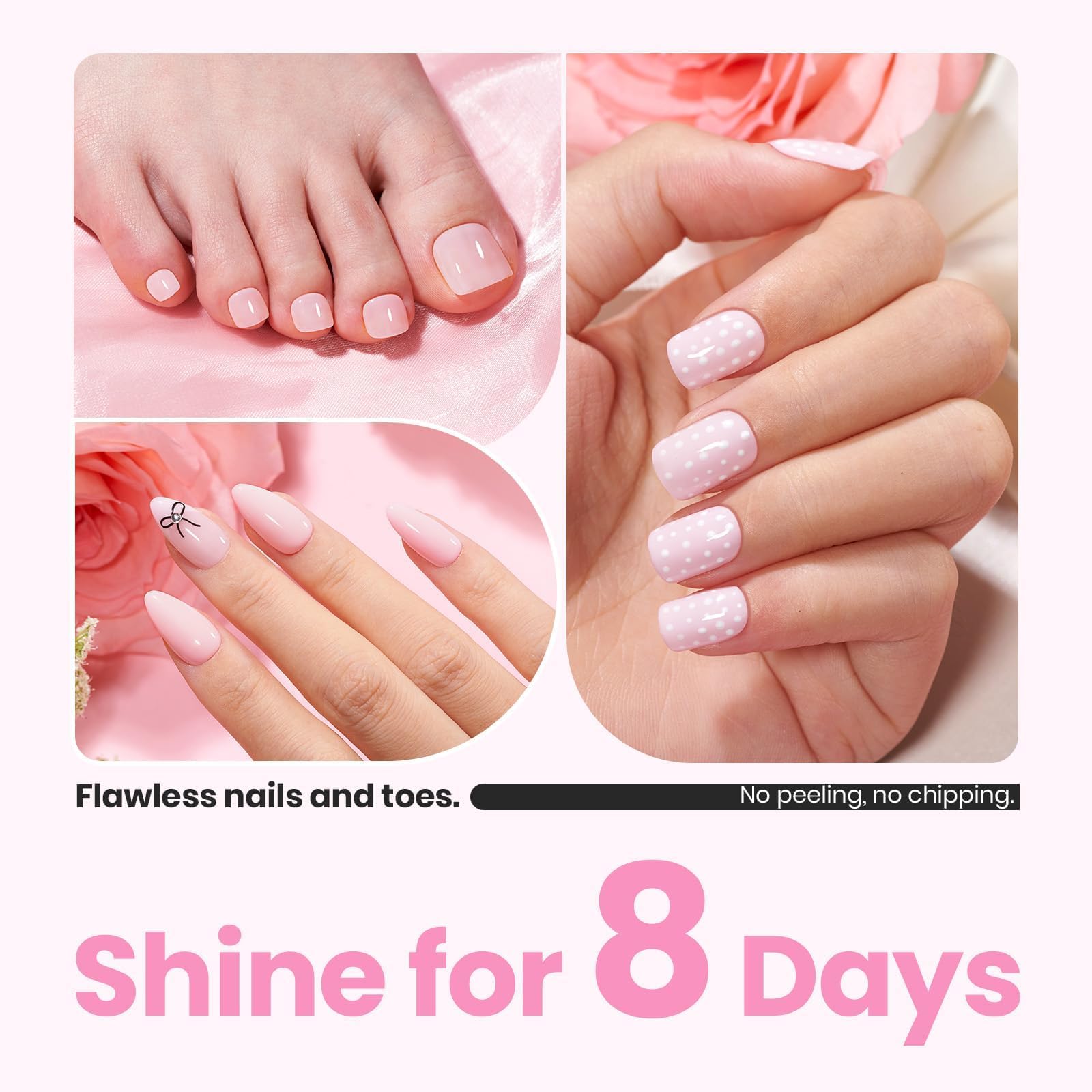 Beetles Gel Polish estilo para San Valentín, tono rosa suave.