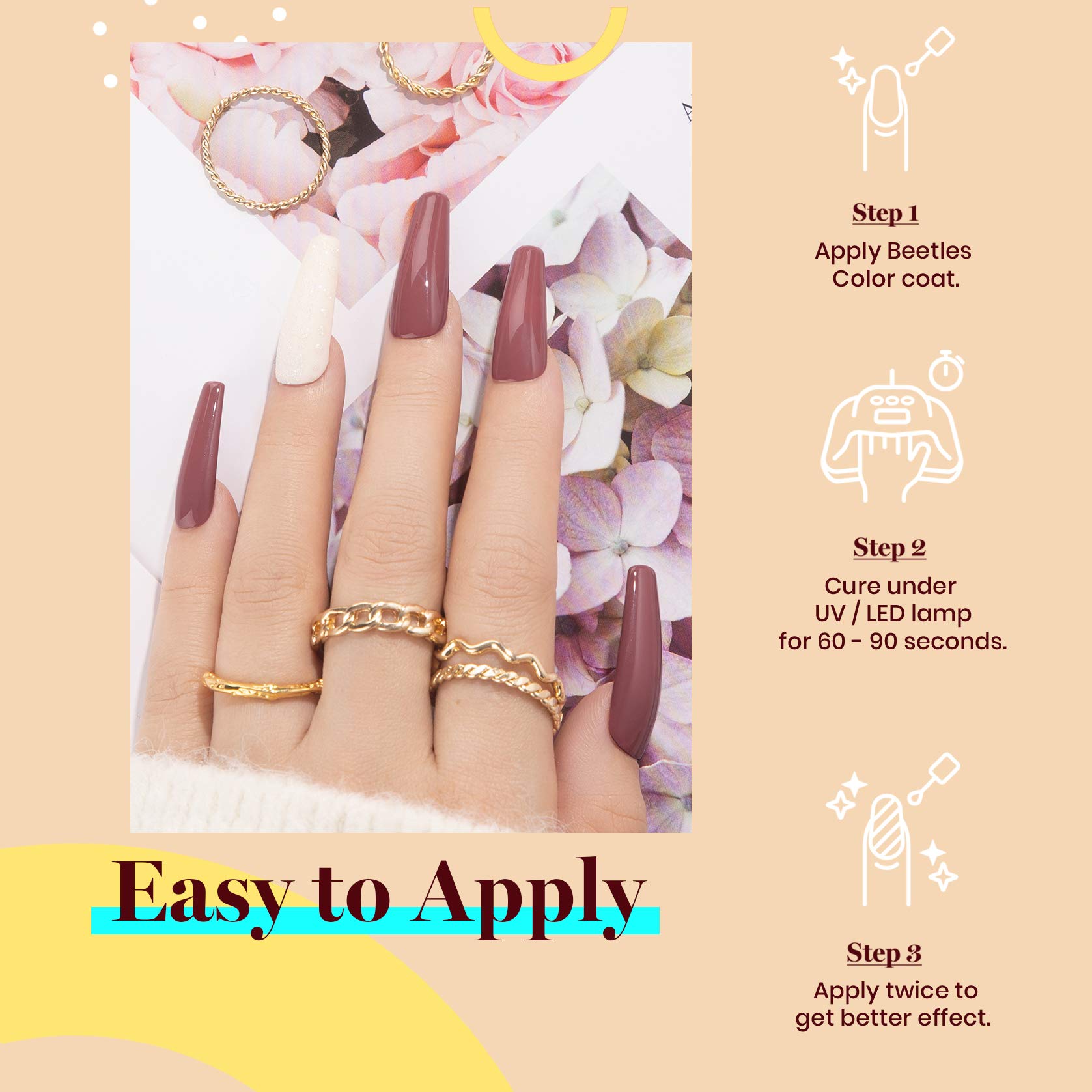 Beetles Esmalte Gel Mauve, aplicación en casa para manicura de alta calidad