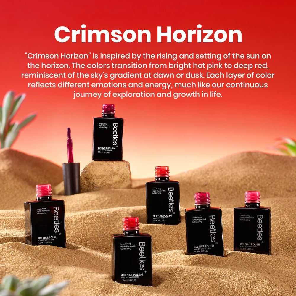 Beetles Gel Polish Crimson Horizon: muestra de tonos para combinaciones creativas.