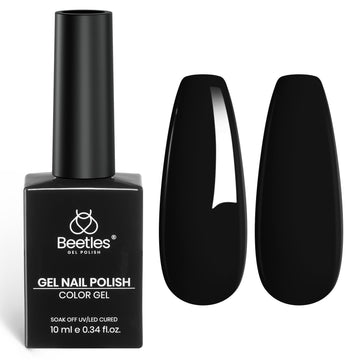 Beetles esmalte en gel negro Invierno 10 ml, acabado negro clásico para uñas brillantes.